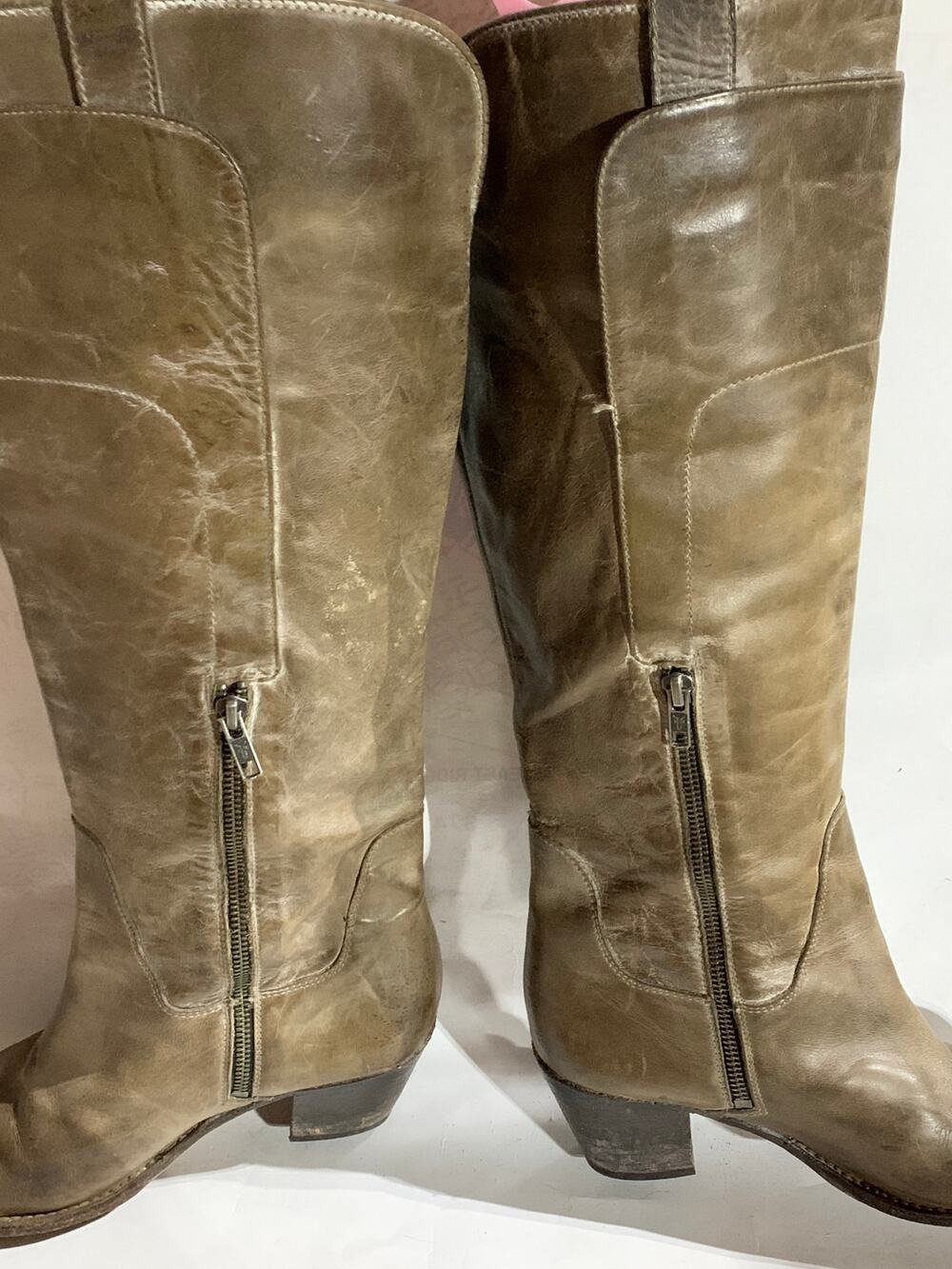 FRYE tall leather knee boots 9B 76571 taupe riding cuff fall boho jackie